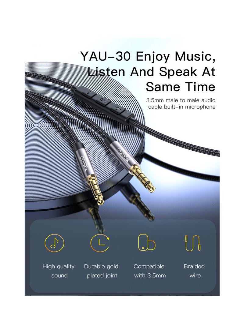 يسيدو YAU30 بالجملة نايلون مضفر الفاصل 3.5 ملم التوصيل مع التحكم في مستوى الصوت كابل الصوت Aux أسود - Image 3