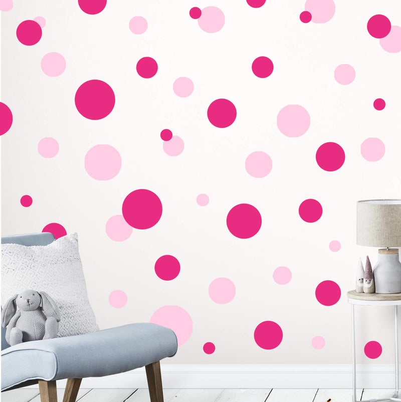 Create-A-Mural Wall Decor Dots, Polka Dot Wall Decals for Girls Room Walls Decor Stickers Bedroom Kids Art (Lt & DK Pink)