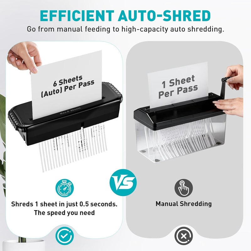SINCHER 6-Sheet Strip Cut Paper Shredder Without Basket, Extendable Arm, Overheat & Jam Protection, Compact Design for Home and Office Use - Image 2