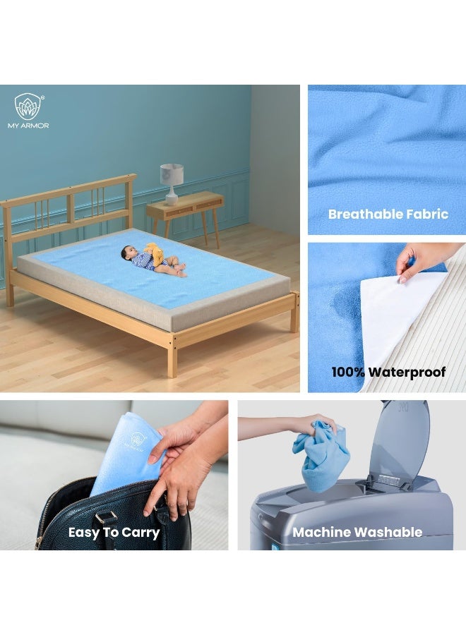 ماي ارمور ملاءات ماي آرمور الجافة المقاومة للماء لسرير الأطفال المزدوج مقاس 140 × 200 سم، عبوة من قطعة واحدة، أزرق سماوي - Image 3