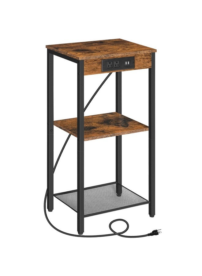 HOOBRO Tall End Table with Charging Station, 30 Inch Tall Nightstand, 3-Tier Side Table with Storage Shelves, for Living Room, Bedroom, Hallway, Rustic Brown BF09UDH01 - Image 1