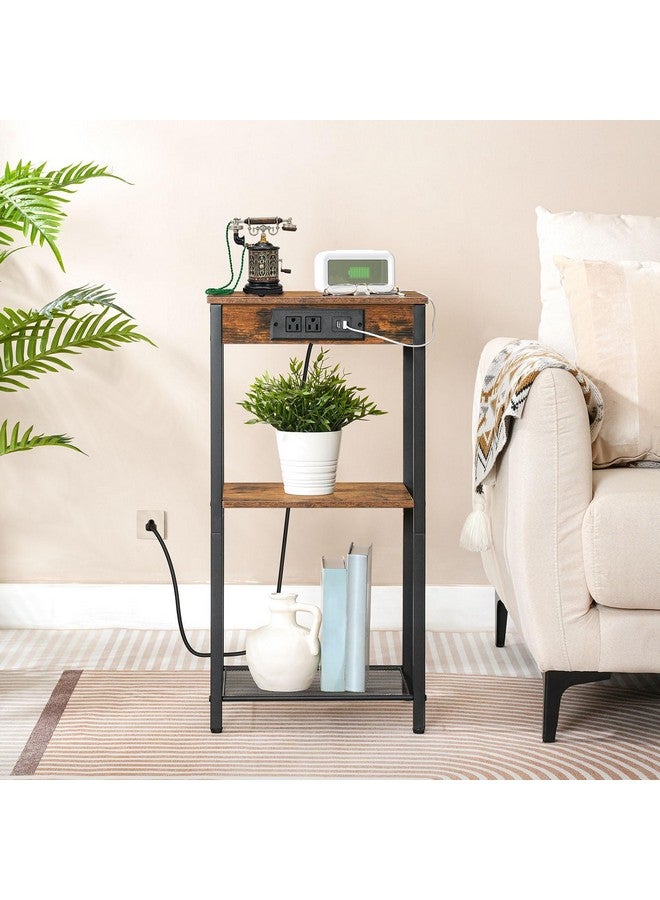 HOOBRO Tall End Table with Charging Station, 30 Inch Tall Nightstand, 3-Tier Side Table with Storage Shelves, for Living Room, Bedroom, Hallway, Rustic Brown BF09UDH01 - Image 2
