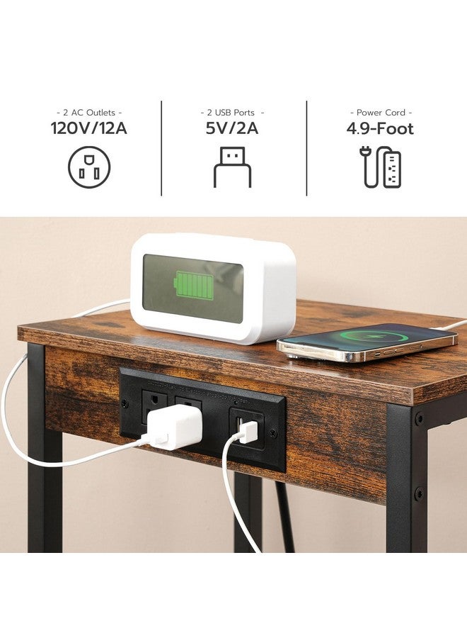 HOOBRO Tall End Table with Charging Station, 30 Inch Tall Nightstand, 3-Tier Side Table with Storage Shelves, for Living Room, Bedroom, Hallway, Rustic Brown BF09UDH01 - Image 4