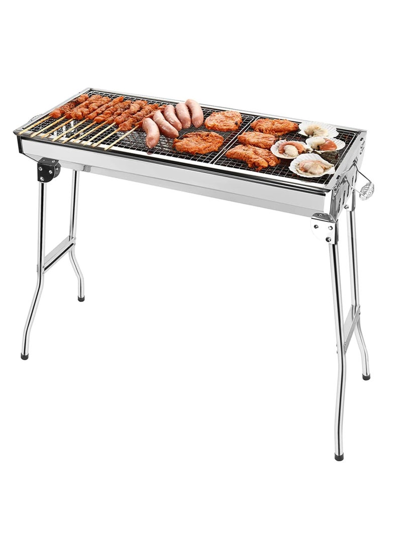 BBQ Portable Folding Stainless Steel Charcoal BBQ Grill Outdoor Barbecue Smoker Camping Backyard Cooking, 73x34x70cm - Image 1