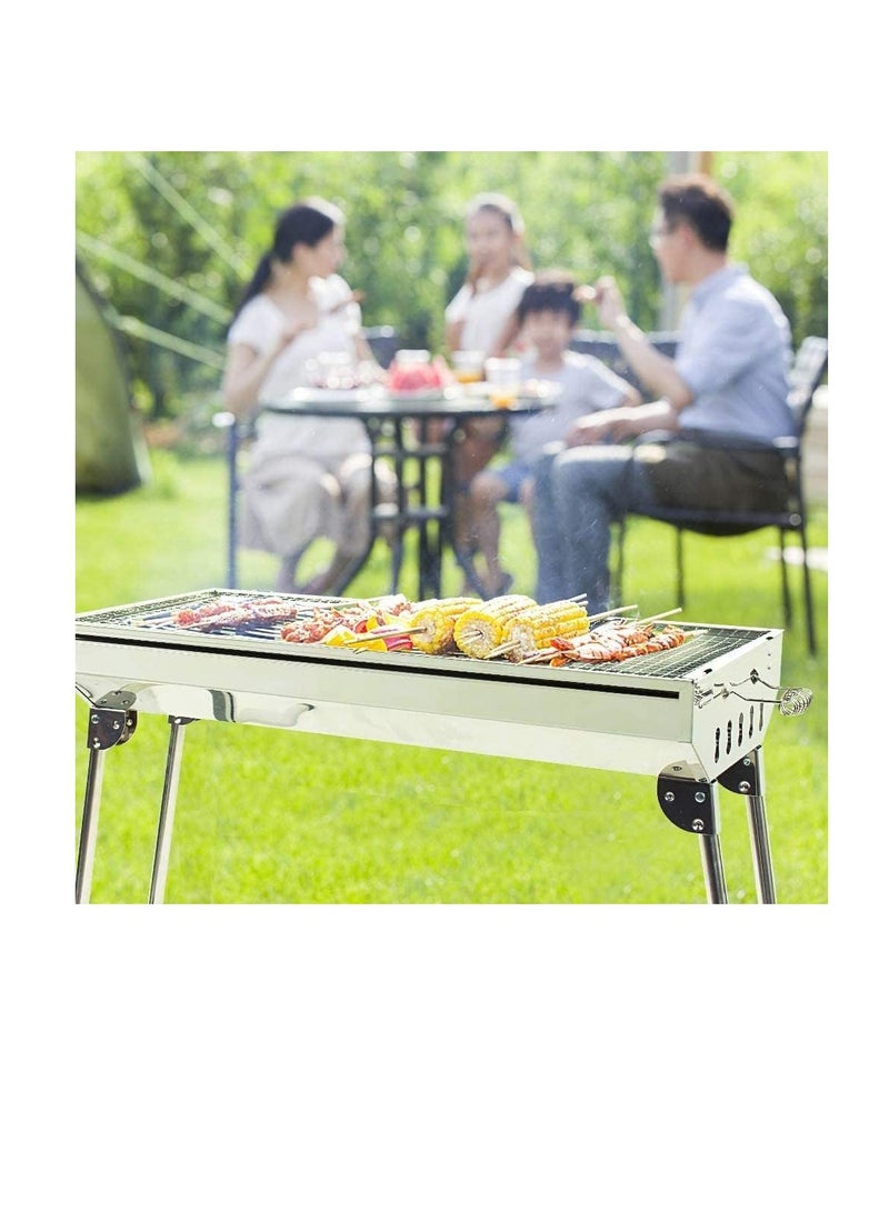 BBQ Portable Folding Stainless Steel Charcoal BBQ Grill Outdoor Barbecue Smoker Camping Backyard Cooking, 73x34x70cm - Image 3