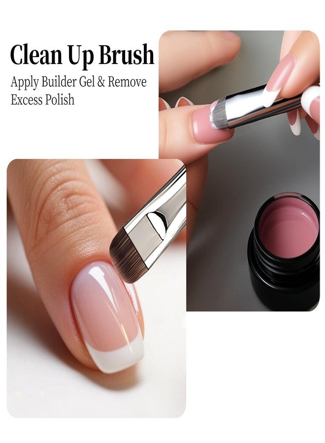 GSWOI Dual Head Acrylic Nail Brush-French Tip & 9mm Liner with Cleaning Brush for Builder Gel,Polygel & Design-Wood Handle & Metal Caps - Image 3