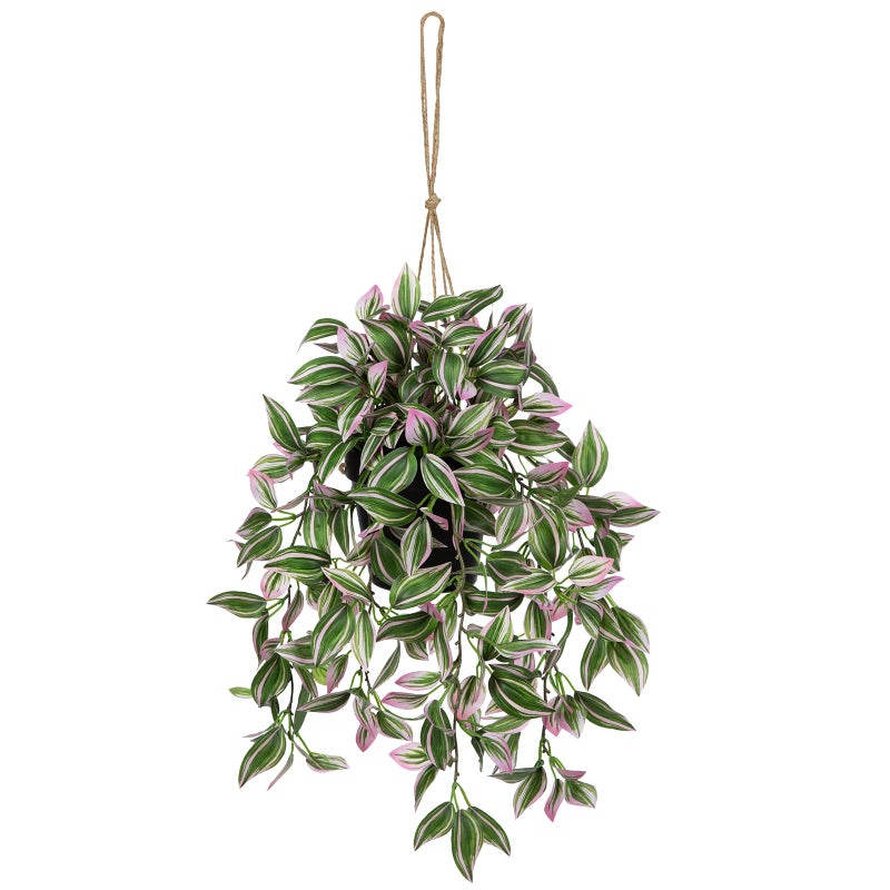 Briful Fake Hanging Plants 17.7" Faux Watermelon Peperomia Silk Plants with Black Pot Artificial Hanging Greenery for Home Garden Balcony Outdoor Patio Decor - Image 1