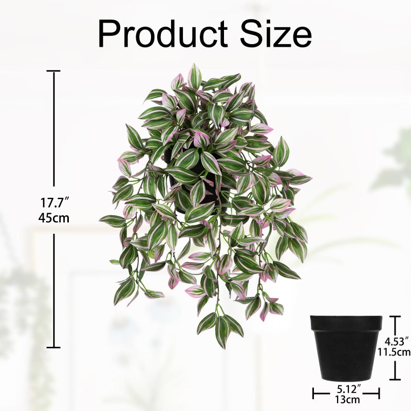 Briful Fake Hanging Plants 17.7" Faux Watermelon Peperomia Silk Plants with Black Pot Artificial Hanging Greenery for Home Garden Balcony Outdoor Patio Decor - Image 2