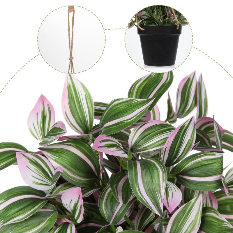 Briful Fake Hanging Plants 17.7" Faux Watermelon Peperomia Silk Plants with Black Pot Artificial Hanging Greenery for Home Garden Balcony Outdoor Patio Decor - Image 3