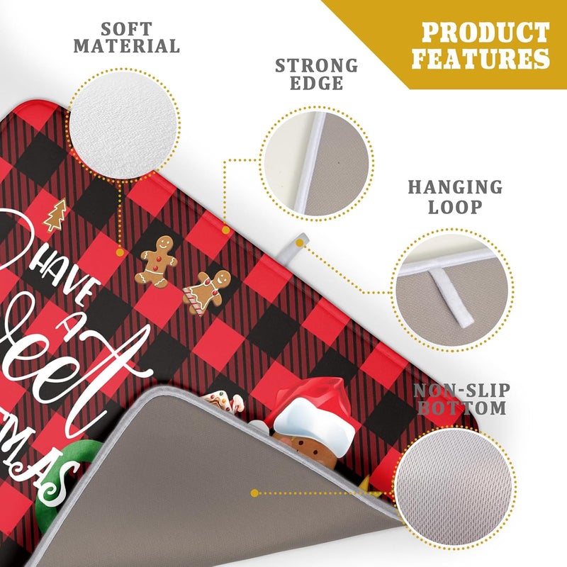 Giwawa Gingerbread Man Dish Drying Mat Large 18x24inch Have A Sweet Christmas Red Black Buffalo Plaids Dish Drainer Mats Winter Hot Cocoa Cookies Fast Drying Dish Drying Pad for Kitchen Counter - Image 4
