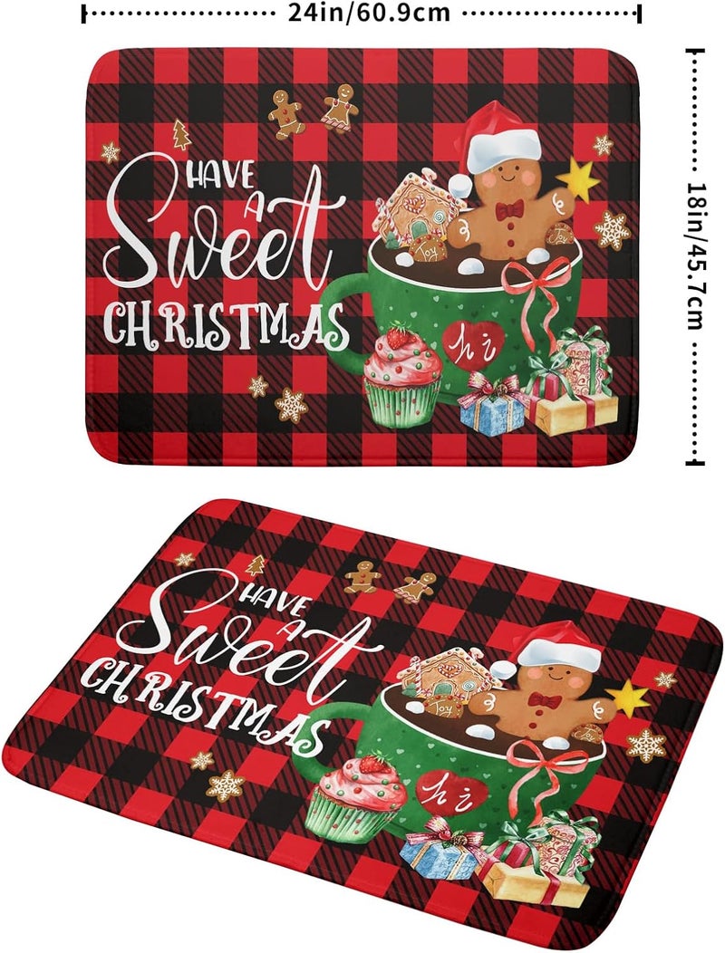 Giwawa Gingerbread Man Dish Drying Mat Large 18x24inch Have A Sweet Christmas Red Black Buffalo Plaids Dish Drainer Mats Winter Hot Cocoa Cookies Fast Drying Dish Drying Pad for Kitchen Counter - Image 2