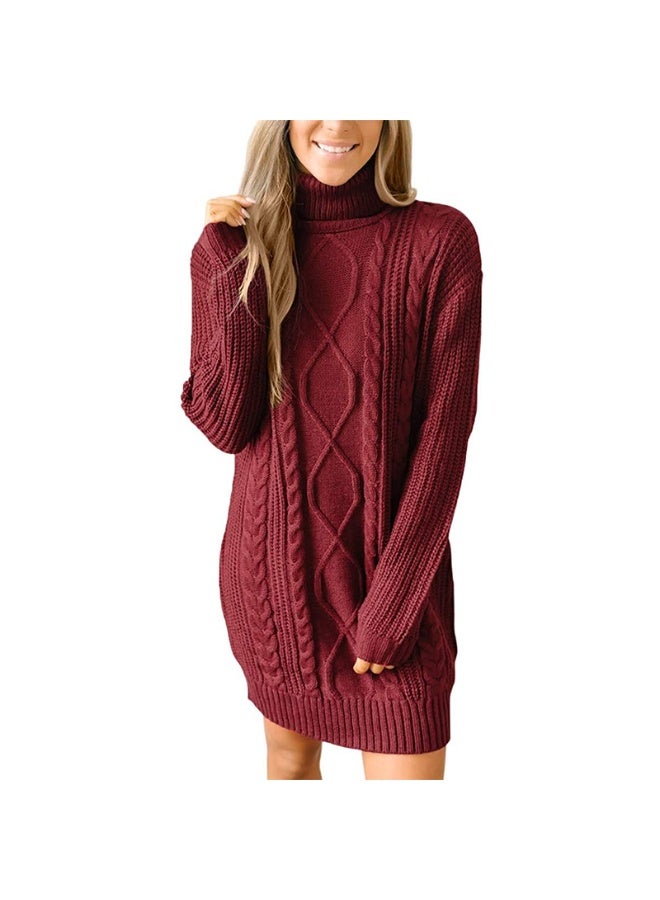 NIBEMINENT Women High Neck Dress Womens Solid Round Neck Long Sleeved Patchwork Long Comfty Leisure Temperament Sweater Dress for Women - Image 1