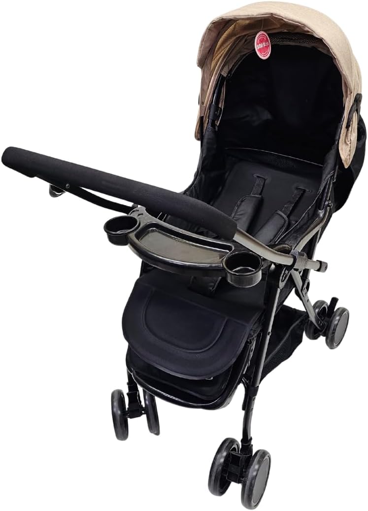 اس ام ار كيدز عربة أطفال قابلة للطي، مظلة قابلة للتمديد، حزام أمان بخمس نقاط، مقعد قابل للتعديل، صينية أمامية مع حاملي أكواب - Image 4