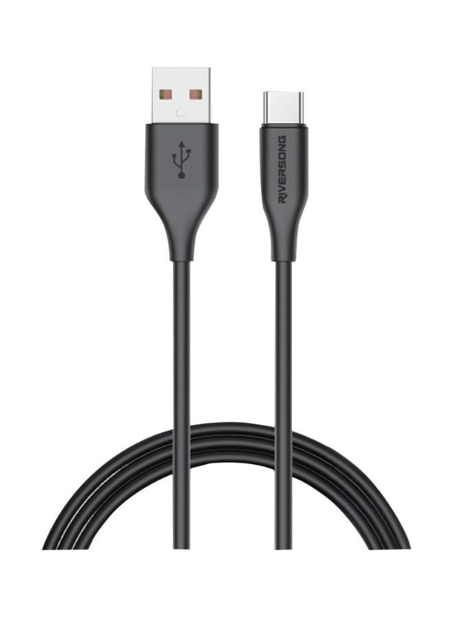 ريفرسونج USB-A إلى Type-C كابل بطول 1 متر، شحن سريع حتى 3 أمبير، نقل بيانات بسرعة 480 ميجابت في الثانية، كابل شحن ونقل بيانات PVC مقاوم للتشابك، مناسب للهواتف المحمولة، لون أسود - Image 1
