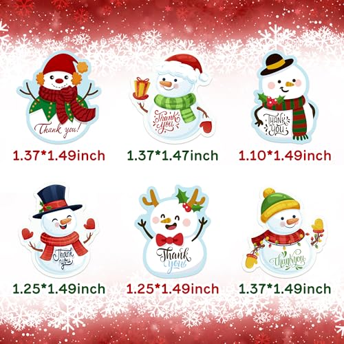 Kirako 500 Pcs Christmas Snowman Thank You Stickers Roll Xmas Winter Holiday Adhesive Labels Tags for Supporting My Small Business Envelope Seals Shop Cards Handmade Crafts Party Favors Gift Packing Wrapping - Image 2
