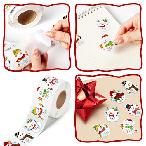 Kirako 500 Pcs Christmas Snowman Thank You Stickers Roll Xmas Winter Holiday Adhesive Labels Tags for Supporting My Small Business Envelope Seals Shop Cards Handmade Crafts Party Favors Gift Packing Wrapping - Image 3