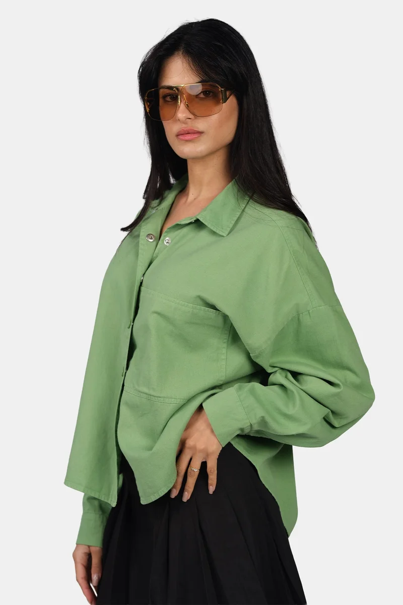 فيرجيو Solid Cotton Relaxed Fit Wide Pocket Shirt for Women