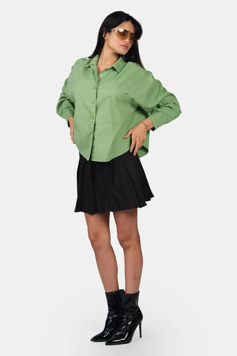 Virgio  Solid Cotton Relaxed Fit Wide Pocket Shirt for Women for Women | Best Price UAE