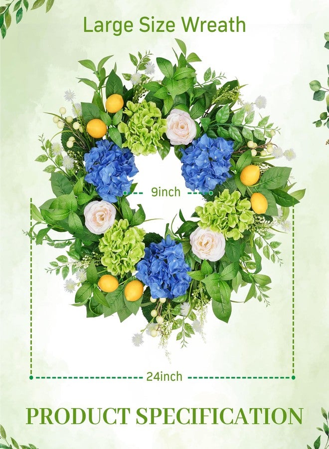 Vlorart 24” Spring Summer Wreaths for Front Door,Porch,Window-Large Artificial Hydrangea & Lemon Outdoor Wreath for Home,Farmhouse,Wedding Decor-Outside All Seasons - Image 2