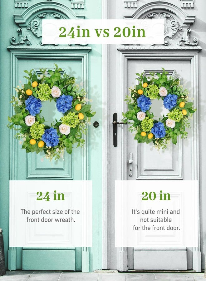 Vlorart 24” Spring Summer Wreaths for Front Door,Porch,Window-Large Artificial Hydrangea & Lemon Outdoor Wreath for Home,Farmhouse,Wedding Decor-Outside All Seasons - Image 4
