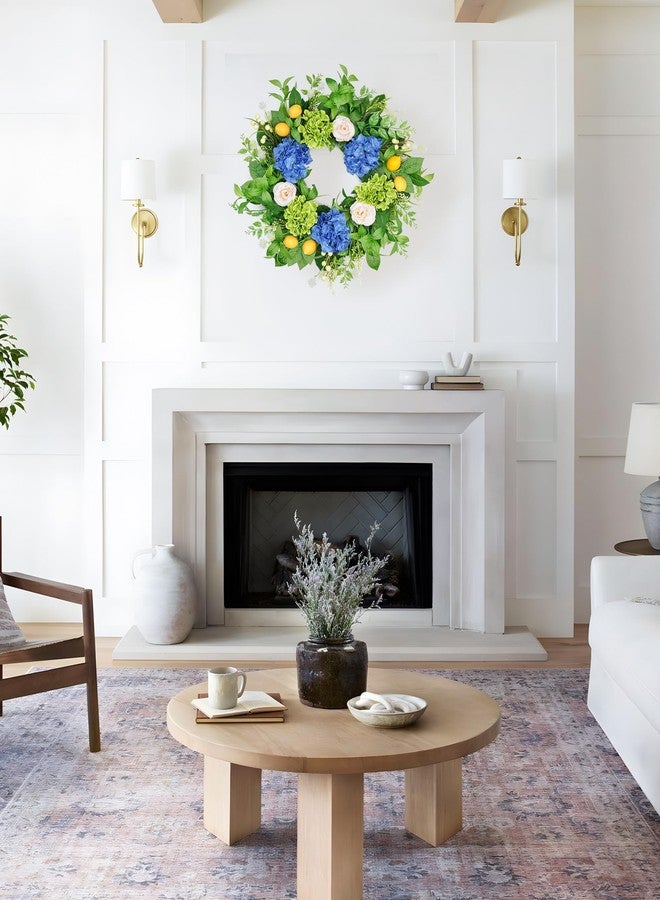 Vlorart 24” Spring Summer Wreaths for Front Door,Porch,Window-Large Artificial Hydrangea & Lemon Outdoor Wreath for Home,Farmhouse,Wedding Decor-Outside All Seasons - Image 5
