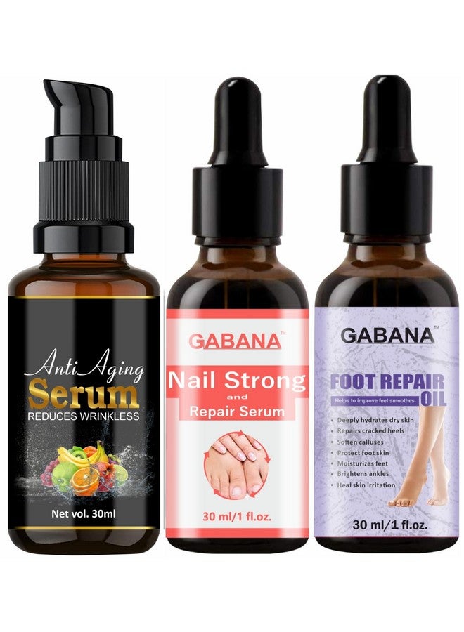 GABANA Anti Aging Face Serum and Nail Strong & Repair Serum and Foot Repair Oil for Men and Women (Set of 3, Each 30ml)|serum for Nails Repair Serum for Glowing Skin Oil for Dry and Cracked Heels| - Image 1