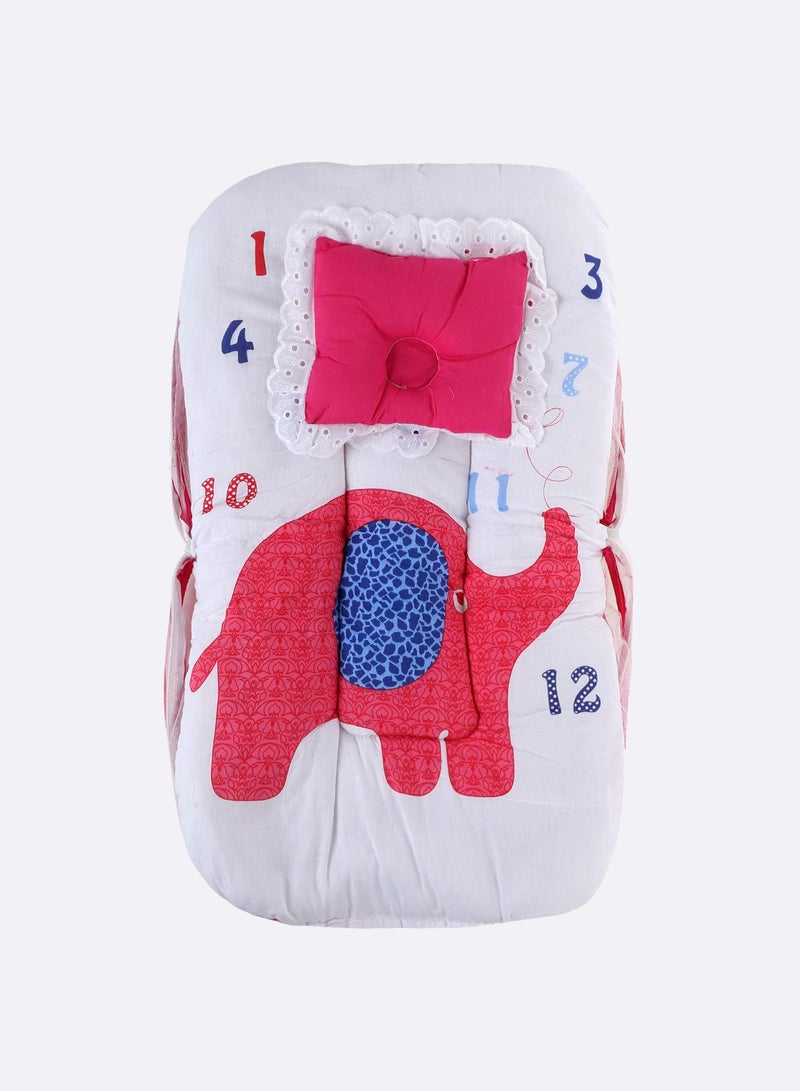 Superminis Elephant Print Cotton Bedding Set Thick Base Foldable Blue With Mosquito Net And Head Pillow  Zip Closure - Image 4