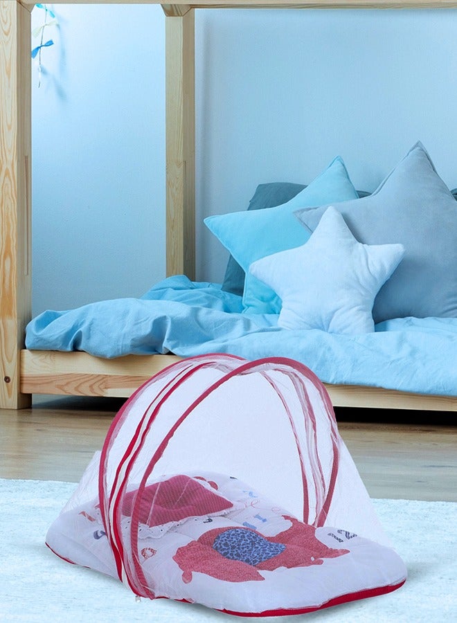 Superminis Elephant Print Cotton Bedding Set Thick Base Foldable Blue With Mosquito Net And Head Pillow  Zip Closure - Image 1