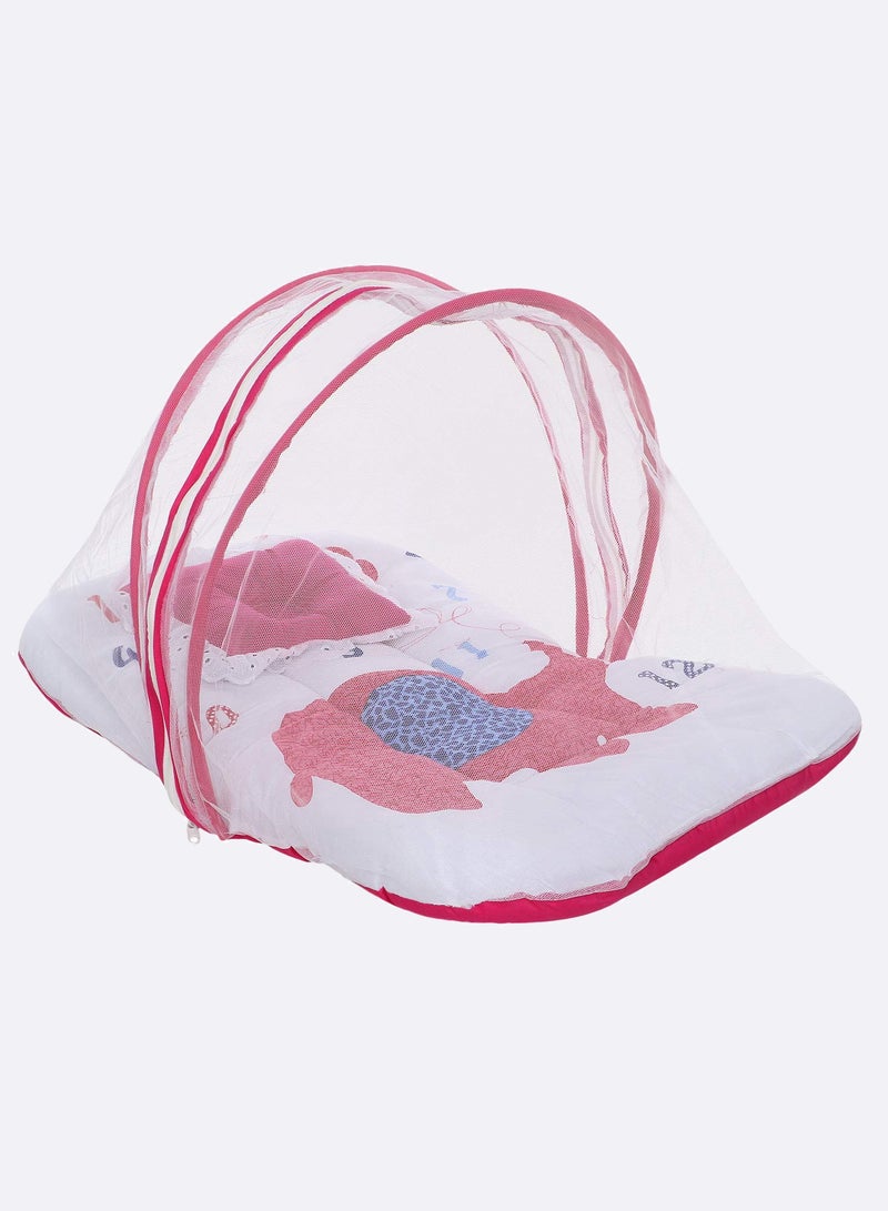 Superminis Elephant Print Cotton Bedding Set Thick Base Foldable Blue With Mosquito Net And Head Pillow  Zip Closure - Image 3