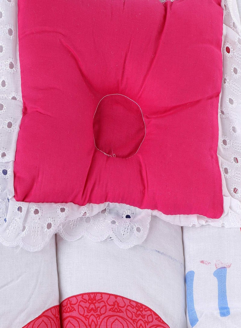 Superminis Elephant Print Cotton Bedding Set Thick Base Foldable Blue With Mosquito Net And Head Pillow  Zip Closure - Image 2