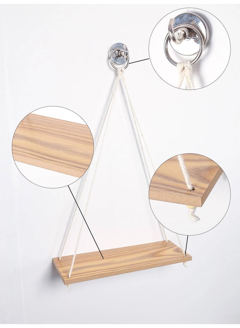 Sweet Cathy Hanging Wooden Shelves Plant Holder Modern Boho Decor Swing Rope Living Room Bedroom Bathroom Kitchen - Image 5