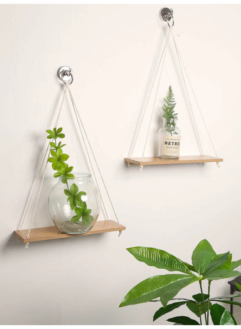 Sweet Cathy Hanging Wooden Shelves Plant Holder Modern Boho Decor Swing Rope Living Room Bedroom Bathroom Kitchen - Image 3