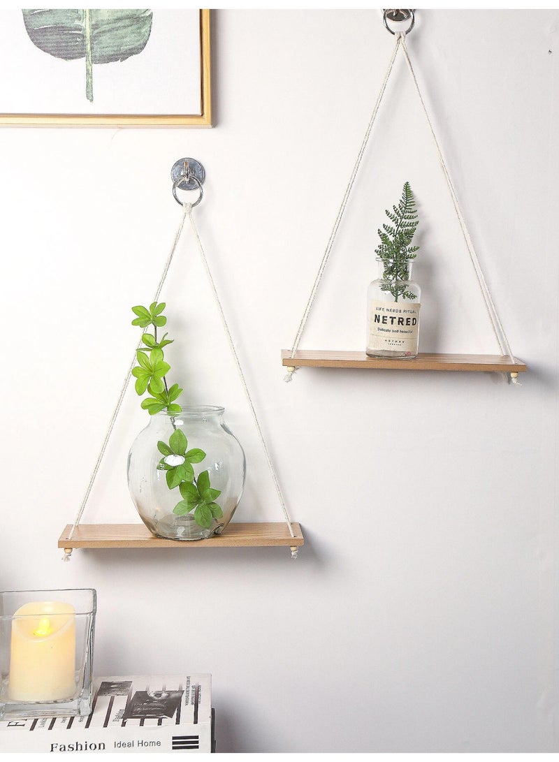 Sweet Cathy Hanging Wooden Shelves Plant Holder Modern Boho Decor Swing Rope Living Room Bedroom Bathroom Kitchen - Image 4