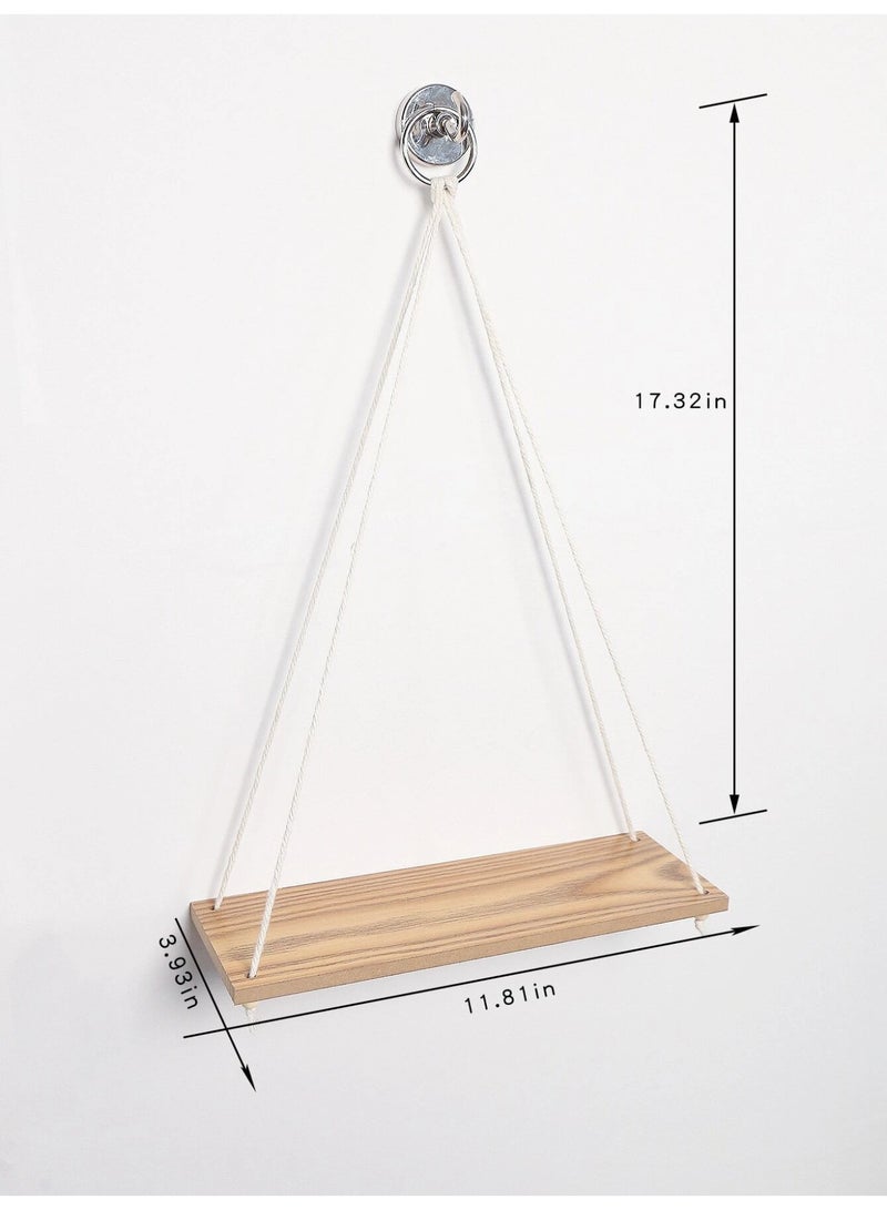 Sweet Cathy Hanging Wooden Shelves Plant Holder Modern Boho Decor Swing Rope Living Room Bedroom Bathroom Kitchen - Image 2