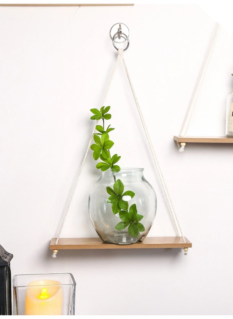 Sweet Cathy Hanging Wooden Shelves Plant Holder Modern Boho Decor Swing Rope Living Room Bedroom Bathroom Kitchen - Image 1
