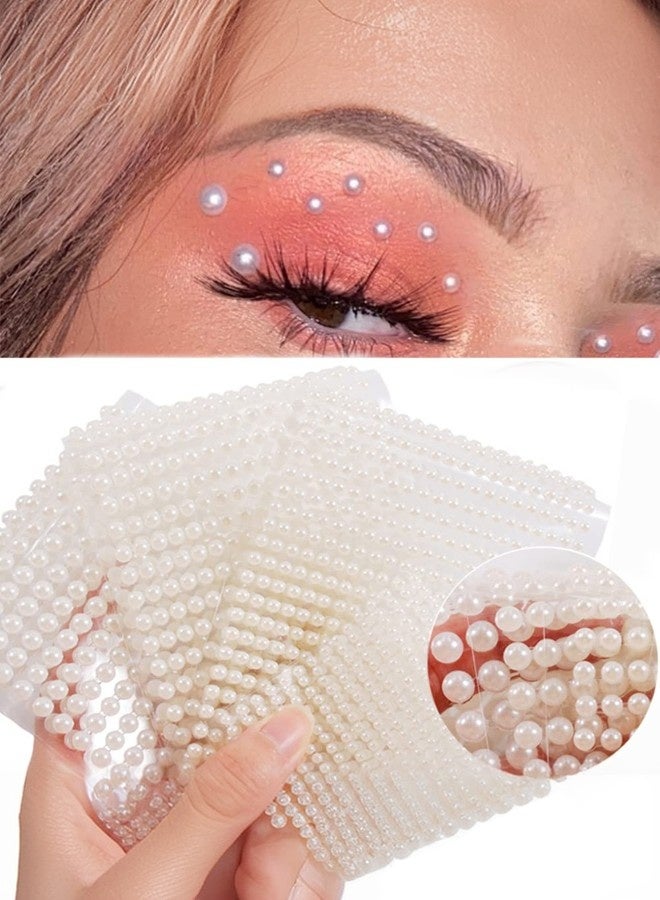 2 Sheets 3D Self-Adhesive White Pearl Rhinestone Stickers for Nails, Eye, Face and Hair - DIY Body Art Accessories, Festival Decorations for Daily Makeup & Weddings - Image 1