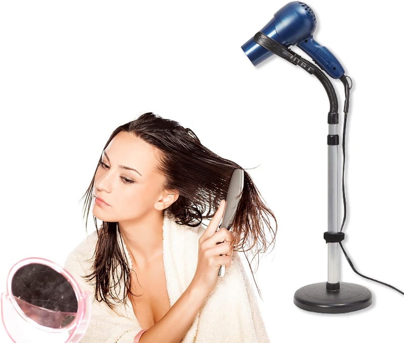 Blow Dryer Stand, Adjustable Hands-Free Stainless Steel Hair Dryer Holder with Movable Suction Holder - Image 1