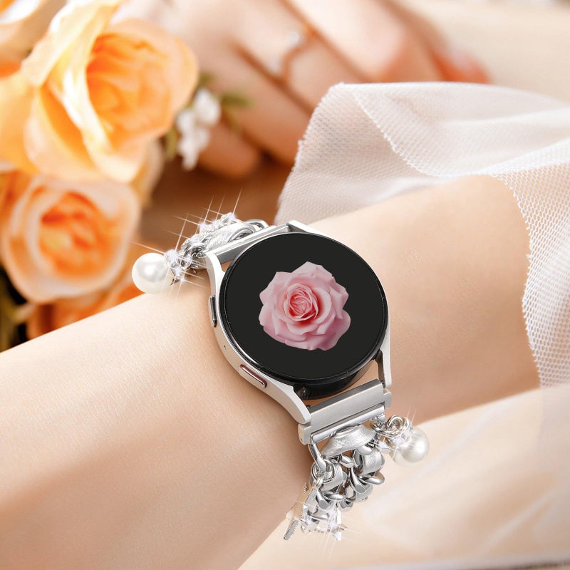 DAQIN Stylish Metal Band Compatible with Samsung Galaxy Watch 7 Band/FE 6 5 4 40mm 44mm,Galaxy Active 2, 20mm Watch Strap Pretty Chain with Cute Decorative Charms Accessories for Samsung Watch Bands Women - Image 4