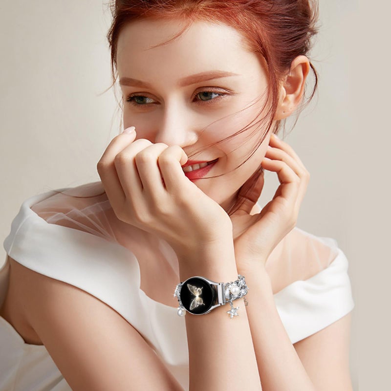 DAQIN Stylish Metal Band Compatible with Samsung Galaxy Watch 7 Band/FE 6 5 4 40mm 44mm,Galaxy Active 2, 20mm Watch Strap Pretty Chain with Cute Decorative Charms Accessories for Samsung Watch Bands Women - Image 2