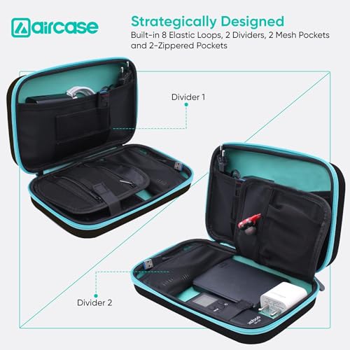 AirCase Electronics Organizer Bag with Shockproof EVA Hardshell & Soft Lining, 2 Mesh Pockets, 8 Elastic Loops, 2 Zipper Pockets| Travel Gadget Organizer for HDD/SSD Power Bank Cables Adapters(Black) - Image 5