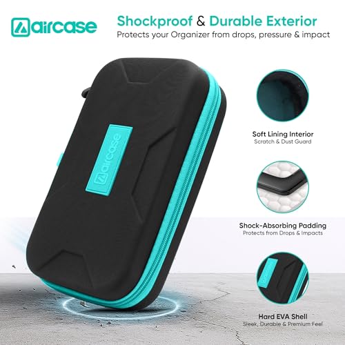 AirCase Electronics Organizer Bag with Shockproof EVA Hardshell & Soft Lining, 2 Mesh Pockets, 8 Elastic Loops, 2 Zipper Pockets| Travel Gadget Organizer for HDD/SSD Power Bank Cables Adapters(Black) - Image 2