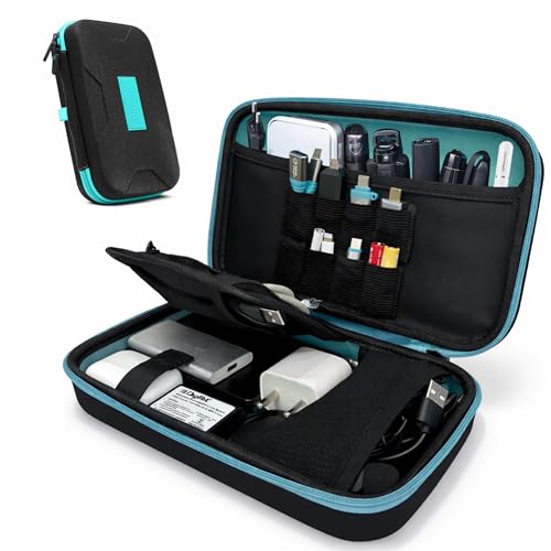 AirCase Electronics Organizer Bag with Shockproof EVA Hardshell & Soft Lining, 2 Mesh Pockets, 8 Elastic Loops, 2 Zipper Pockets| Travel Gadget Organizer for HDD/SSD Power Bank Cables Adapters(Black) - Image 1