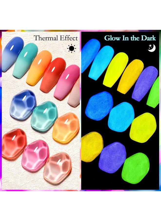 MSRUIOO Luminous Color Changing Gel Nail Polish Set, Glow in the Dark Mood Temperature Color Change Gel Nail Polish Pink Blue Red Orange Soak Off Gel Polish for Nail Art Manicure DIY at Home  - Image 2