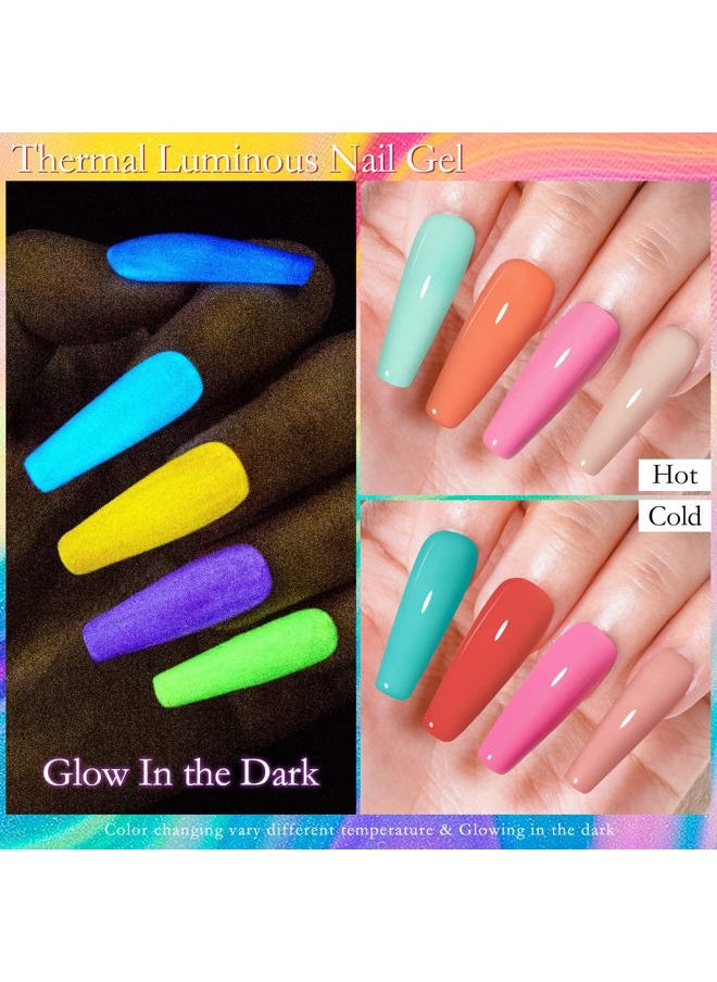 MSRUIOO Luminous Color Changing Gel Nail Polish Set, Glow in the Dark Mood Temperature Color Change Gel Nail Polish Pink Blue Red Orange Soak Off Gel Polish for Nail Art Manicure DIY at Home  - Image 4