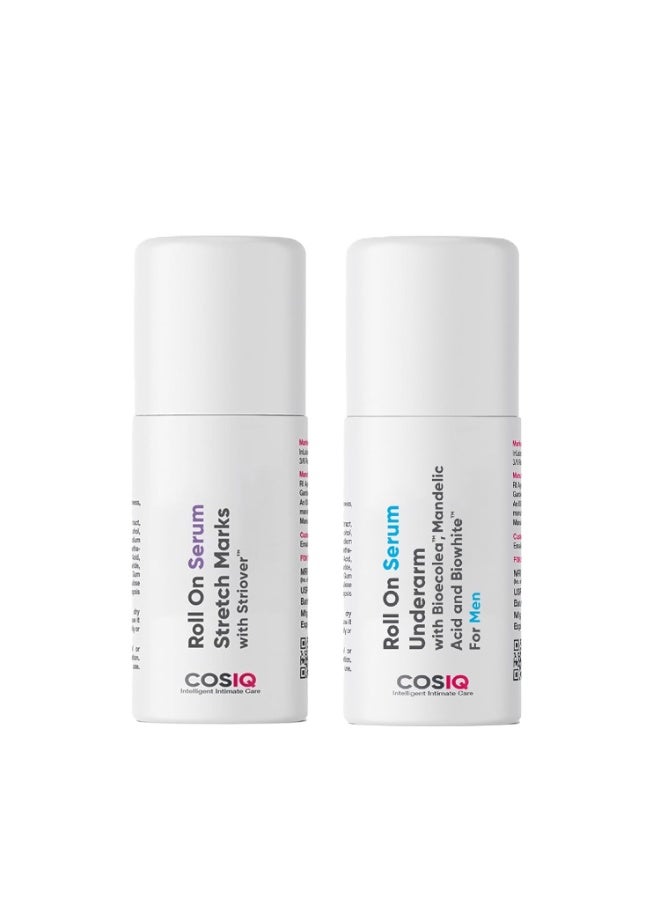 CosIQ COS-IQ Roll-On Serum Combo Pack - Stretch Marks Removal Roll-On and Roll-On Underarm Serum for Men (40ml x Pack of 2) - Image 1