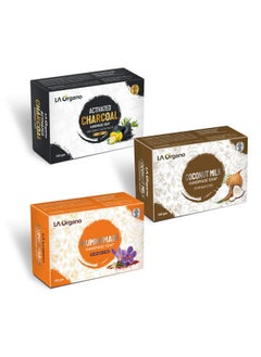 LA Organo LA Organo Handmade Charcoal, Coconut Milk & Kumkumadi Bath Soap (100g each, Pack Of 3)  - Image 1