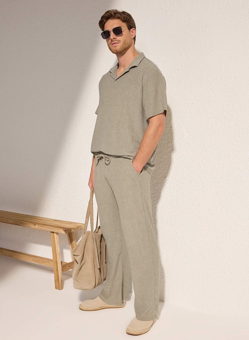 trendyol Mint Straight Cut Textured Open Leg Sweatpants - Image 1