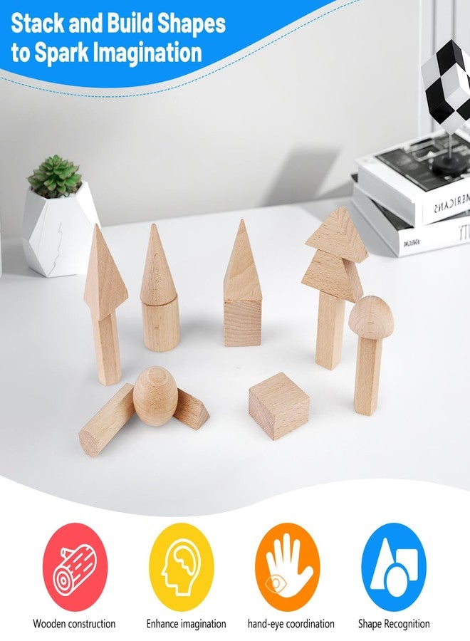 Quxddy 15 Pcs Wooden Math Geometry Models - 3D Shapes Set for Teachers Supplies, Geometry Learning and Classroom Demonstration Tools (Wood Color) - Image 3
