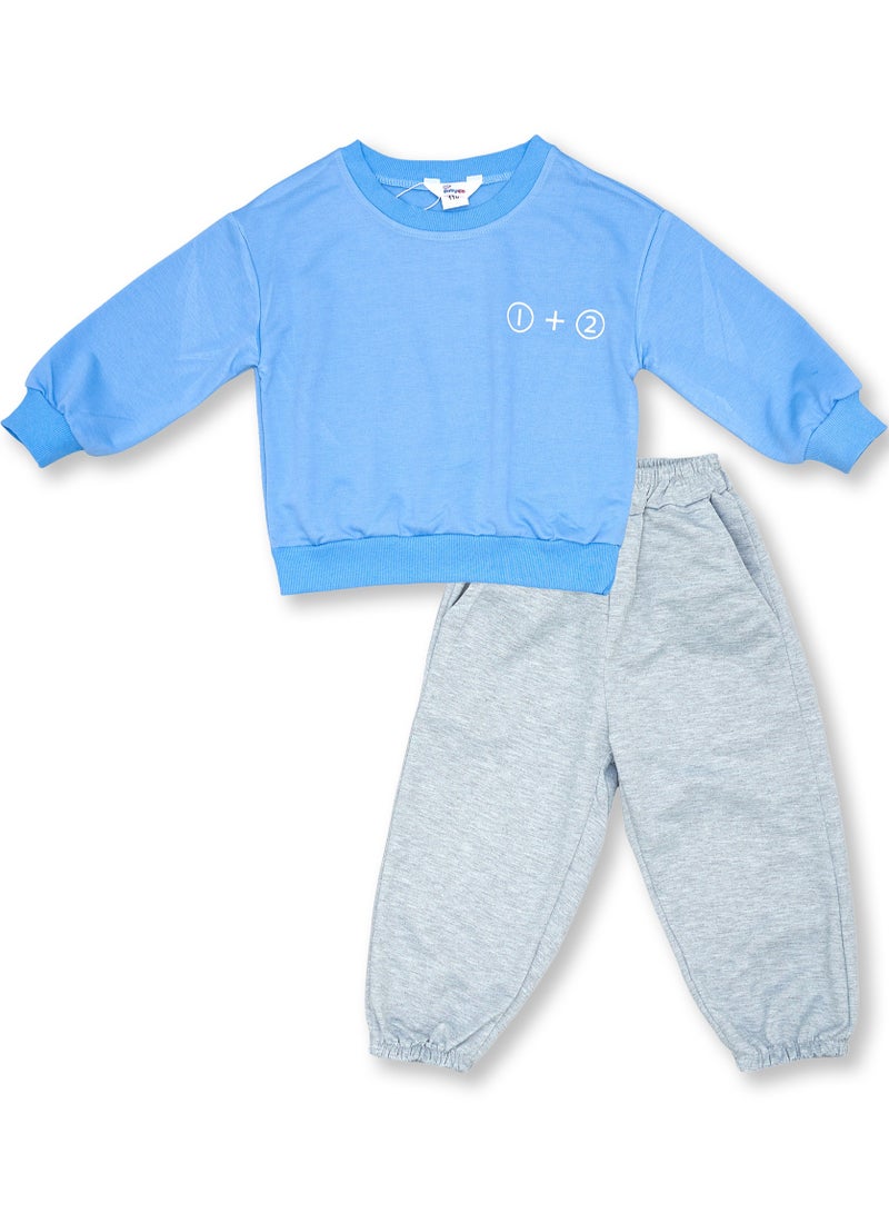 بيبي كلو طقم سويت شيرت وبنطلون رياضي باللونين الأزرق والرمادي - Image 3
