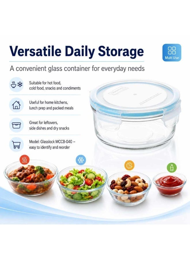Glasslock MCCB-040 Glass Container 400ml/405ml Round Food Storage Container with Clip On Lid - Image 4